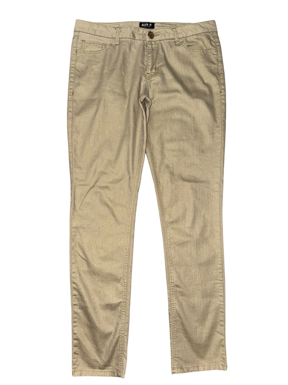 Allen B Gold Metallic Skinny Ankle Pants Women’s 12 Stretch Shimmer Career Chic